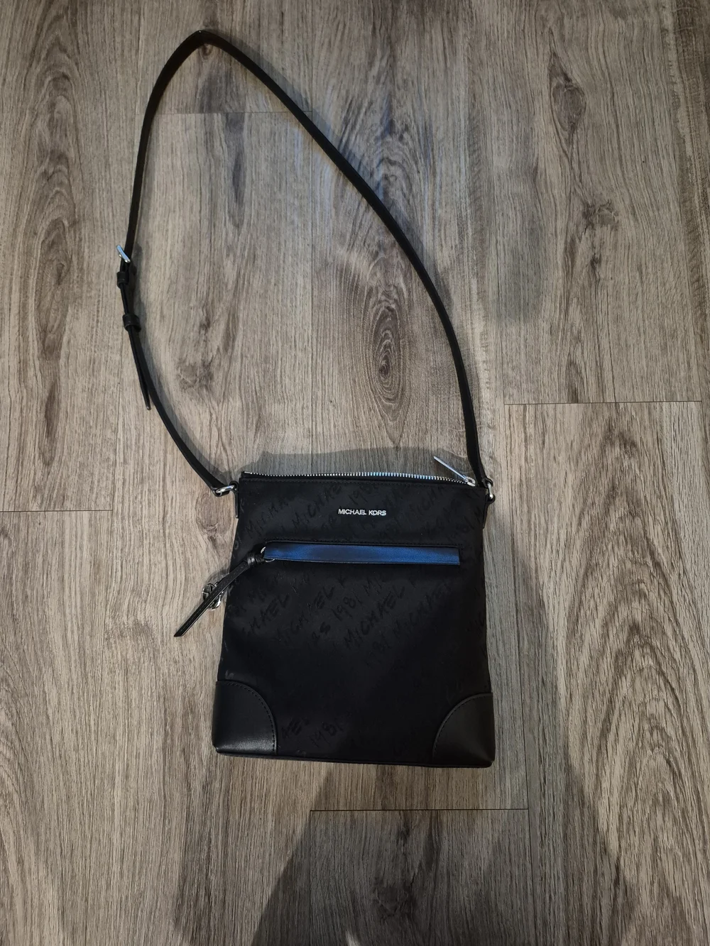 Michael Kors Black Leather & Logo Nylon Messenger Crossbody